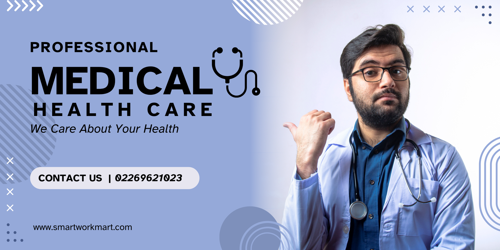 purple and white Line Modern Medical Care Banner landscape